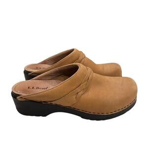 L.L. Bean Women's Size 39 Brown Leather Casual Comfort Suede Clogs Mule Sandals